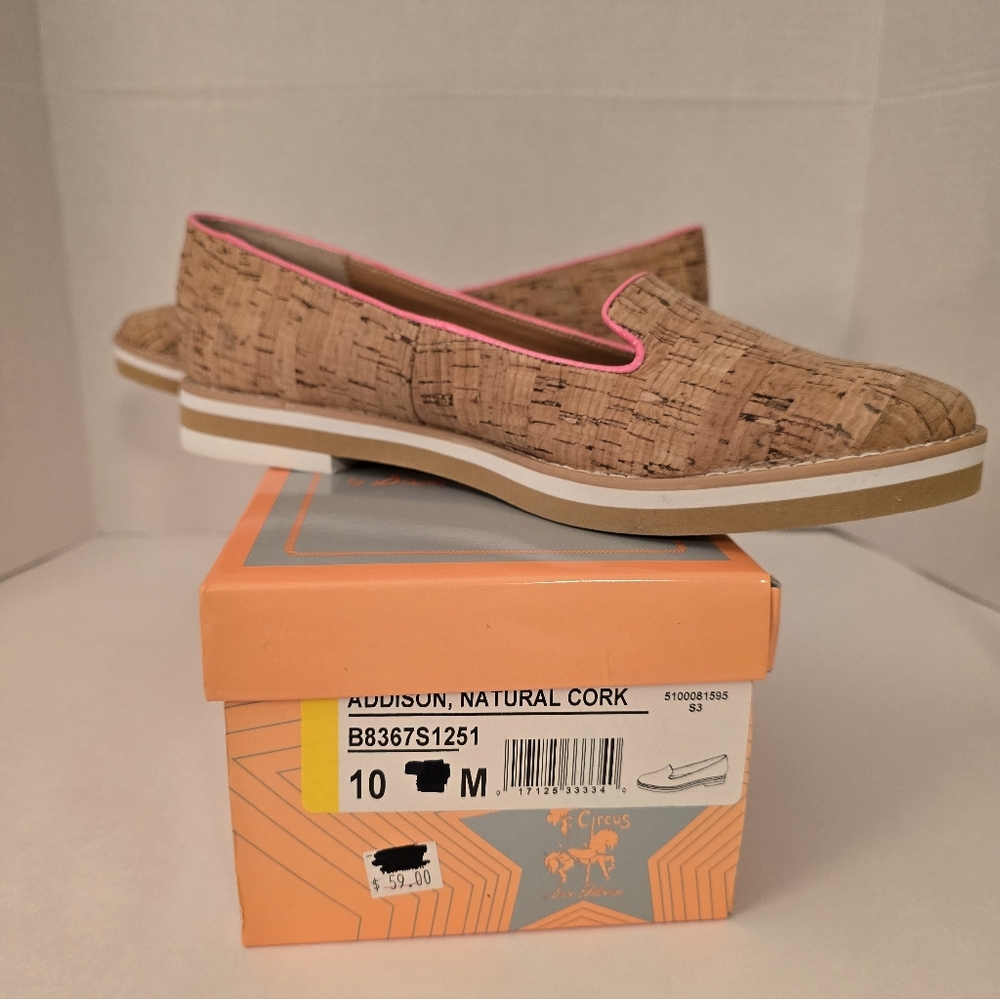 Circus by Sam Edelman Natural Cork Loafers with Pink Trim Size 10 NEW